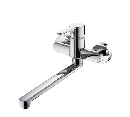 Rubinetto per lavello da cucina con montaggio a parete, lunghezza 291 mm, rubinetto girevole per cucina con leva in zinco