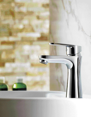 Rubinetto per lavabo da bagno moderno in ottone cromato con valvola in ceramica