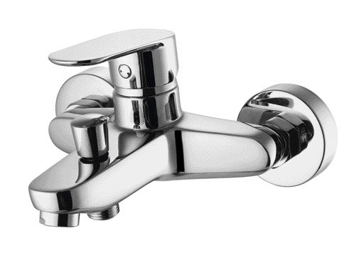 Miscelatore monocomando per vasca da bagno contemporaneo, installazione a parete, cromato